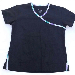 QQ Cherry black small Scrub Top tropical trim nurse uniform‎